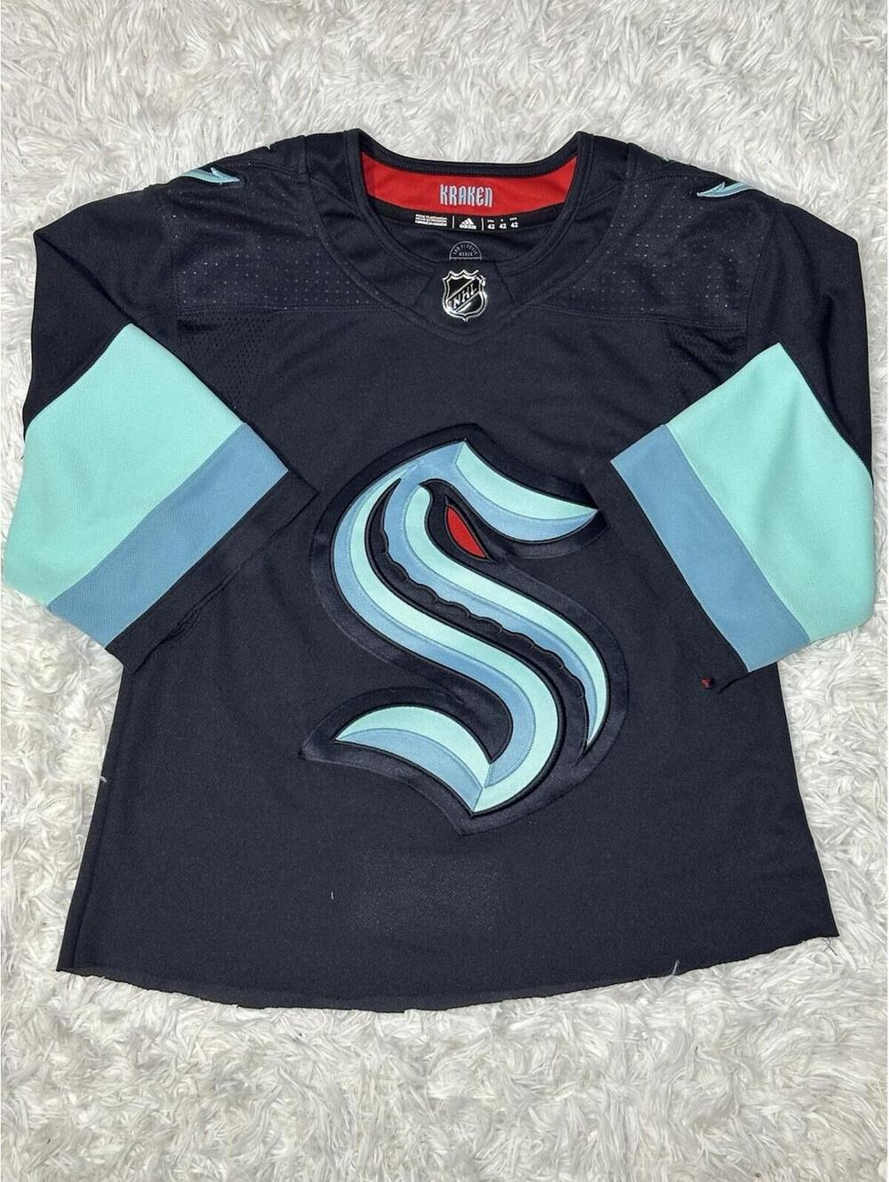 Adidas Seattle Kraken Authentic NHL Home Navy Hockey Jersey Size 42 -trimmed Hem